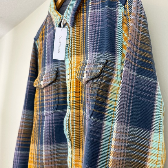 New $168 Outerknown Blanket Shirt! Rare Cumin Rogue Plaid! - Picture 7 of 14